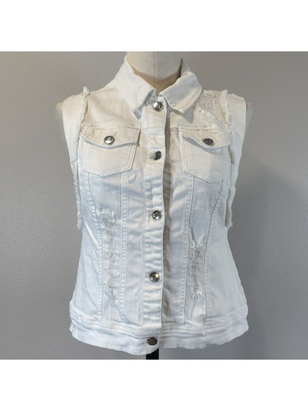 Urban Groove Denim Vest Womens SA White Distressed Cutoff Sleeveless Jean Jacket